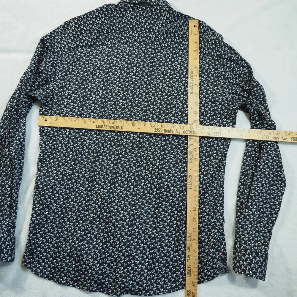 Au Noir Sz 3 (M) Men's Casual Black Patterned Button-Down Shirt 100% Cotton - Picture 9 of 12